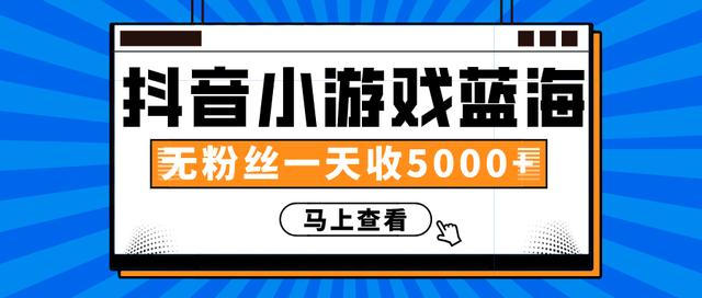 赚钱计划：抖音小游戏蓝海项目，无粉丝一天收入5000+-一点通资源网