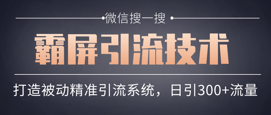 微信搜一搜霸屏引流技术，打造被动精准引流系统，轻松日引300+流量-一点通资源网