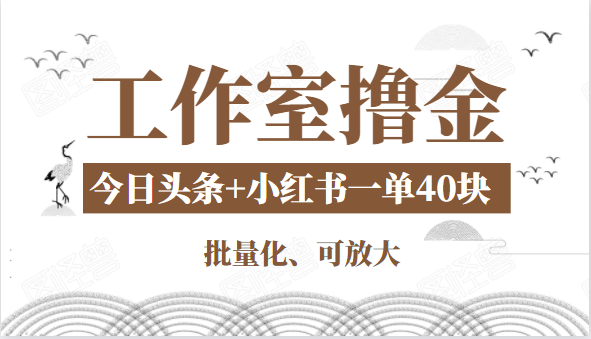 工作室撸金二件套：撸今日头条原创收益+小红书一单利润40块项目-一点通资源网