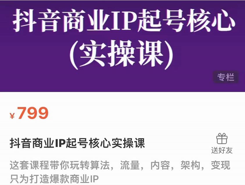 抖音商业IP起号核心实操课，带你玩转算法，流量，内容，架构，变现-一点通资源网