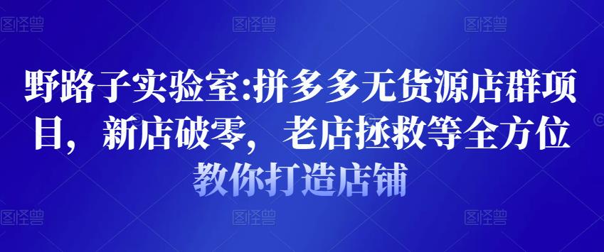 野路子实验室:拼多多无货源店群项目，新店破零，老店拯救等全方位教你打造店铺-一点通资源网