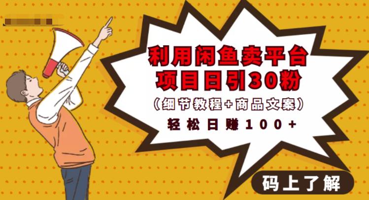 利用闲鱼卖平台项目课程资源日引流30+精准粉丝，轻松日赚100+，积累人脉可实现二次变-一点通资源网