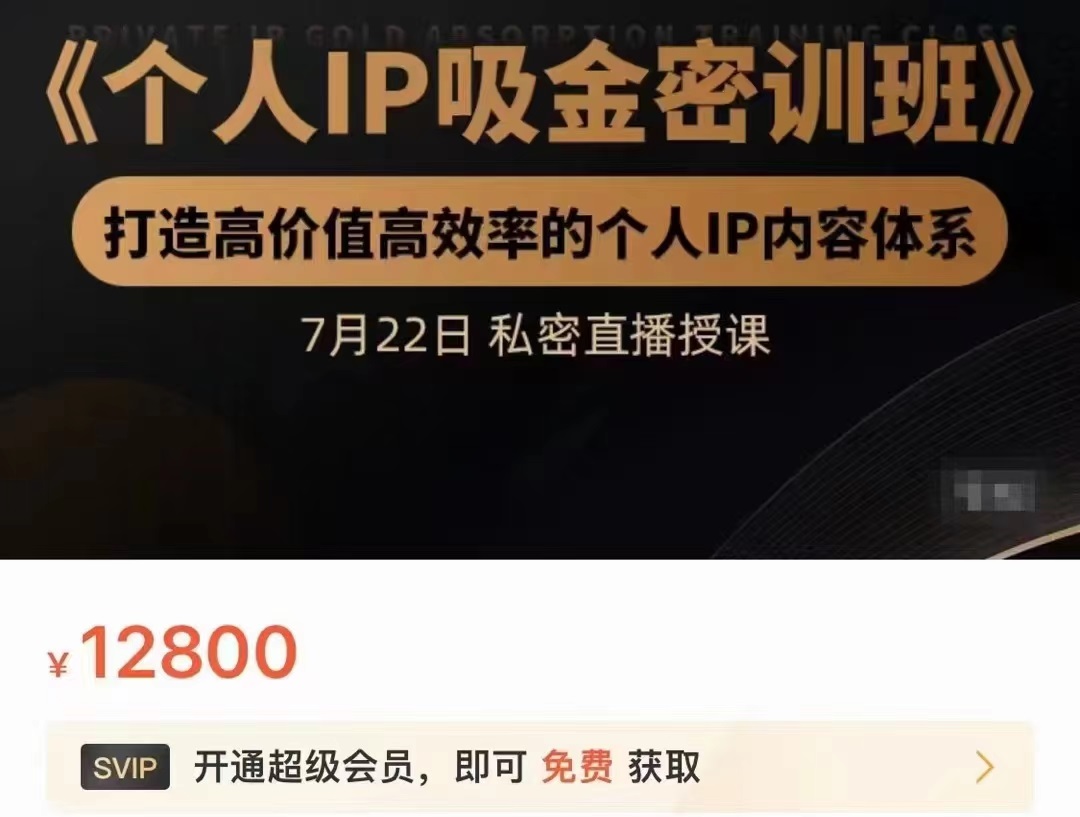 个人IP吸金密训班，打造高价值高效率的个人IP内容体系（价值12800元）-一点通资源网