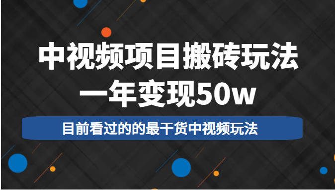 中视频项目搬砖玩法，一年变现50w，目前看过的的最干货中视频玩法-一点通资源网