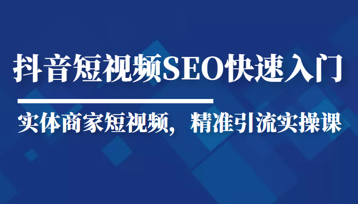 抖音短视频Seo搜索排名优化新手快速入门教程，实体商家短视频，精准引流实操课-一点通资源网
