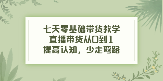 七天零基础带货教学，直播带货从0到1，提高认知，少走弯路-一点通资源网