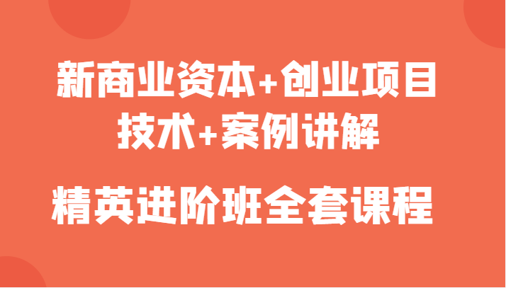 新商业资本+创业项目，技术+案例讲解，精英进阶班全套课程-一点通资源网