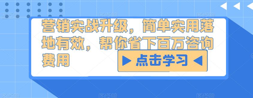 营销实战升级，简单实用落地有效，帮你省下百万咨询费用-一点通资源网