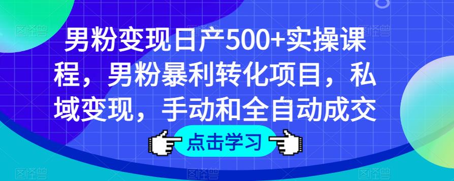 男粉变现日产500+实操课程，男粉暴利转化项目，私域变现，手动和全自动成交-一点通资源网