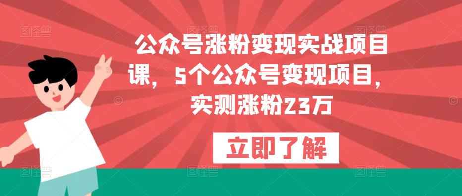 公众号涨粉变现实战项目课，5个公众号变现项目，实测涨粉23万-一点通资源网