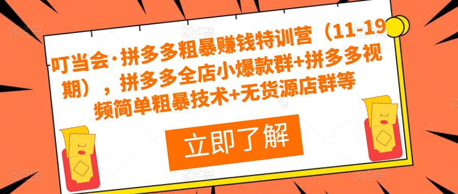 叮当会·拼多多粗暴赚钱特训营（11-19期），拼多多全店小爆款群+拼多多视频简单粗暴技术+无货源店群等-一点通资源网