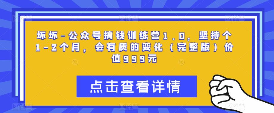 坏坏-公众号搞钱训练营1.0，坚持个1-2个月，会有质的变化（完整版）价值999元-一点通资源网