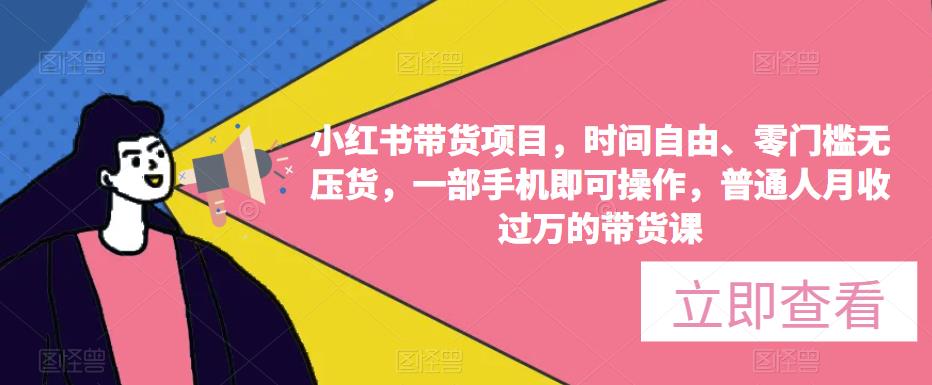小红书带货项目，时间自由、零门槛无压货，一部手机即可操作，普通人月收过万的带货课-一点通资源网