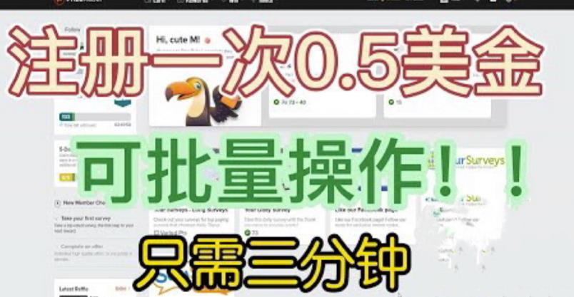 国外项目注册一次0.5美金，只需三分钟无脑操作，可批量同时放大操作，小白工作室福利【揭秘】-一点通资源网