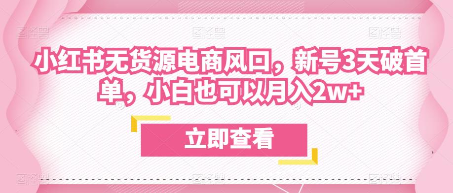 众狼电商余文小红书无货源电商风口，新号3天破首单，小白也可以月入2w+-一点通资源网