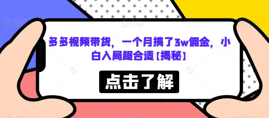 多多视频带货，一个月搞了3w佣金，小白入局超合适【揭秘】-一点通资源网