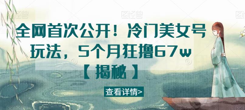 全网首次公开！冷门美女号玩法，5个月狂撸67w【揭秘】-一点通资源网