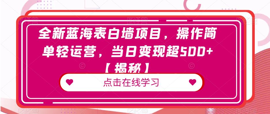 全新蓝海表白墙项目，操作简单轻运营，当日变现超500+【揭秘】-一点通资源网