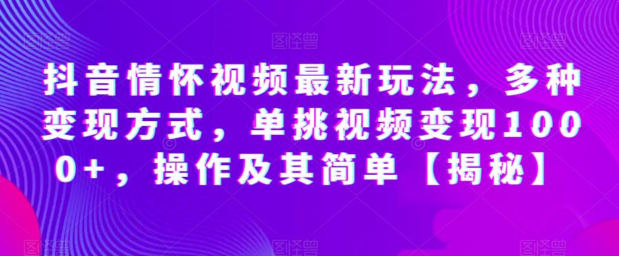 抖音情怀视频最新玩法，多种变现方式，单挑视频变现1000+，操作及其简单【揭秘】-一点通资源网