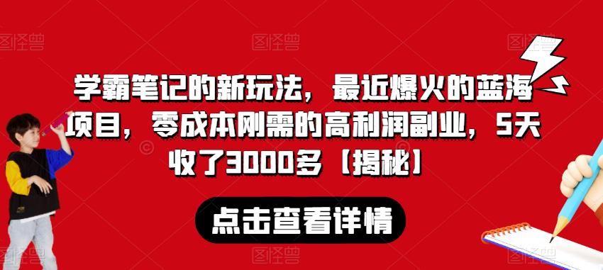 学霸笔记的新玩法，最近爆火的蓝海项目，零成本刚需的高利润副业，5天收了3000多【揭秘】-一点通资源网