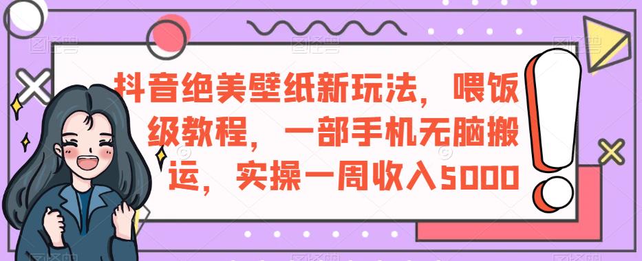 抖音绝美壁纸新玩法，喂饭级教程，一部手机无脑搬运，实操一周收入5000【揭秘】-一点通资源网