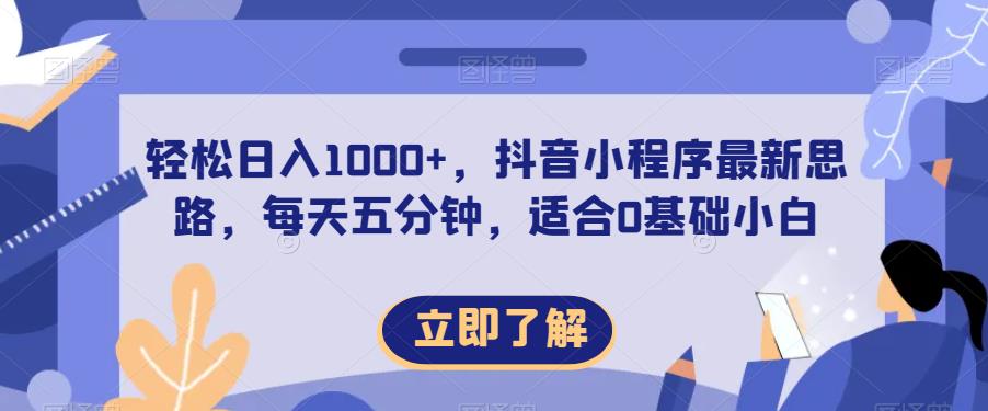轻松日入1000+，抖音小程序最新思路，每天五分钟，适合0基础小白【揭秘】-一点通资源网