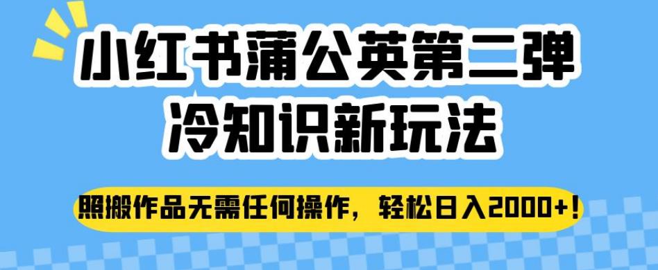 小红书蒲公英第二弹冷知识新玩法，照搬作品无需任何操作，轻松日入2000+【揭秘】-一点通资源网