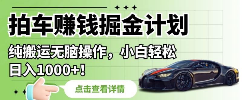 拍车赚钱掘金计划，纯搬运无脑操作，小白轻松日入1000+【揭秘】-一点通资源网