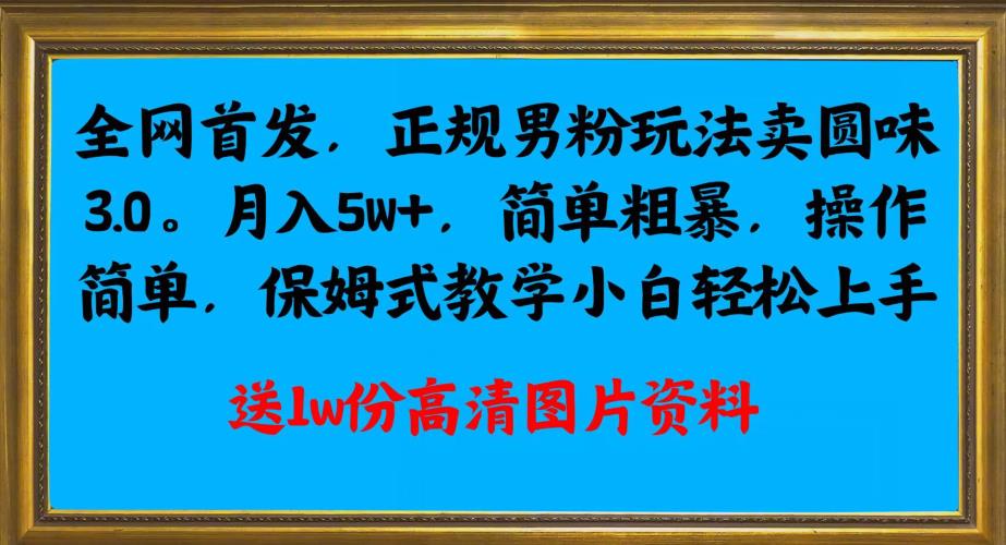 全网首发正规男粉玩法卖圆味3.0，月入5W+，简单粗暴，操作简单，保姆式教学，小白轻松上手-一点通资源网