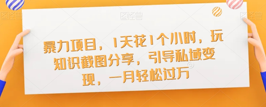 暴力项目，1天花1个小时，玩知识截图分享，引导私域变现，一月轻松过万【截图】-一点通资源网