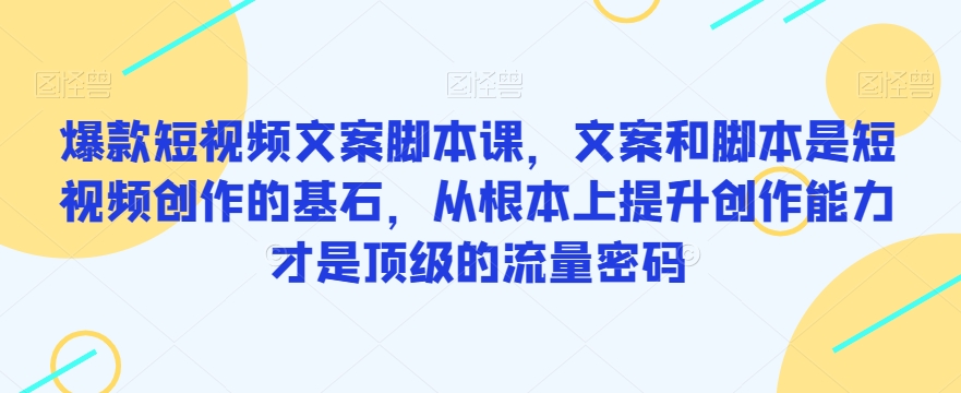 爆款短视频文案脚本课，文案和脚本是短视频创作的基石，从根本上提升创作能力才是顶级的流量密码-一点通资源网