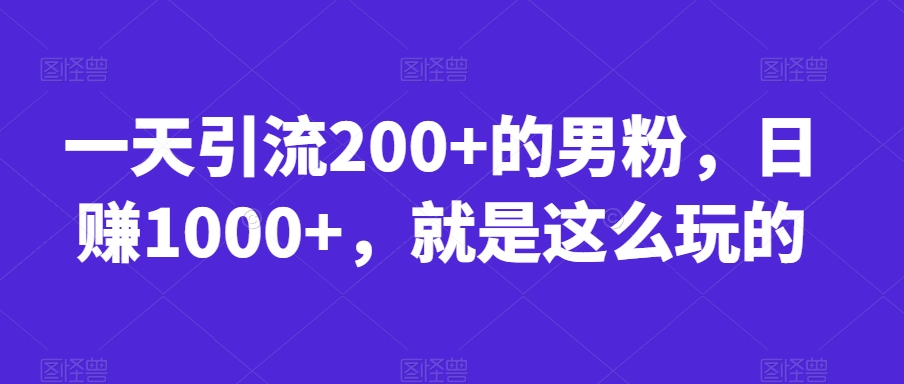 一天引流200+的男粉，日赚1000+，就是这么玩的【揭秘】-一点通资源网