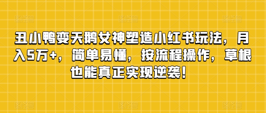 丑小鸭变天鹅女神塑造小红书玩法，月入5万+，简单易懂，按流程操作，草根也能真正实现逆袭！-一点通资源网