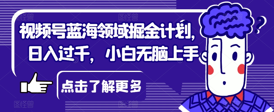 视频号蓝海领域掘金计划，日入过千，小白无脑上手【揭秘】-一点通资源网