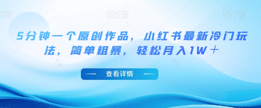 5分钟一个原创作品，小红书最新冷门玩法，简单粗暴，轻松月入1W＋【揭秘】-一点通资源网