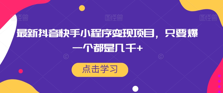 最新抖音快手小程序变现项目，只要爆一个都是几千+-一点通资源网