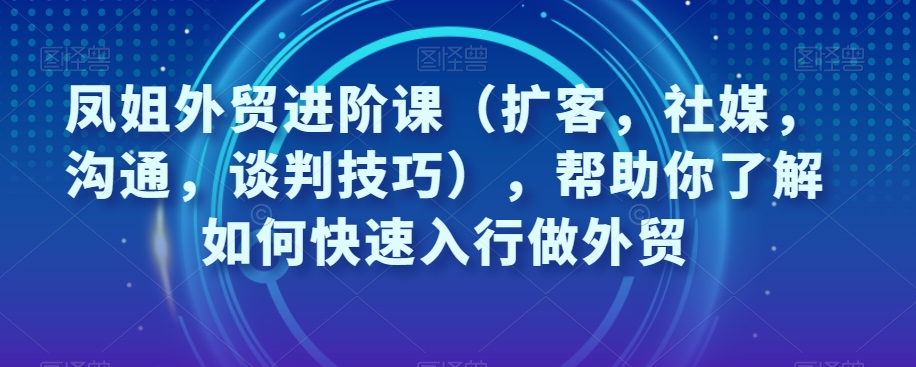 凤姐外贸进阶课（扩客，社媒，沟通，谈判技巧），帮助你了解如何快速入行做外贸-一点通资源网