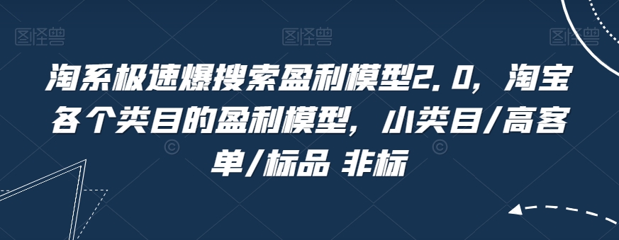 淘系极速爆搜索盈利模型2.0，淘宝各个类目的盈利模型，小类目/高客单/标品 非标-一点通资源网