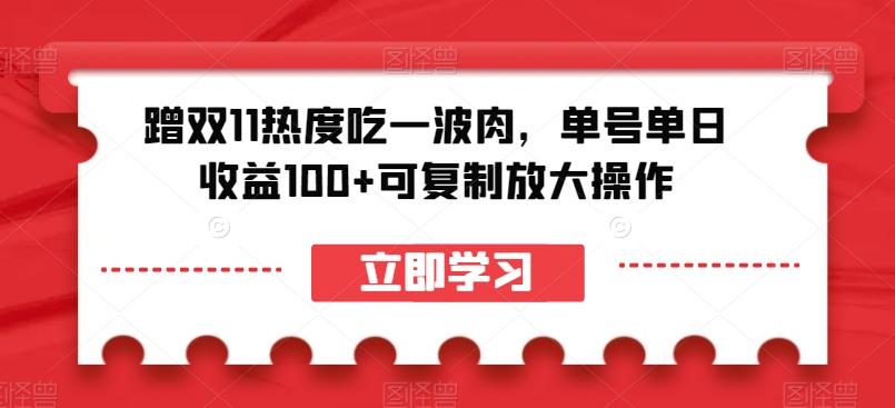 蹭双11热度吃一波肉，单号单日收益100+可复制放大操作【揭秘】-一点通资源网