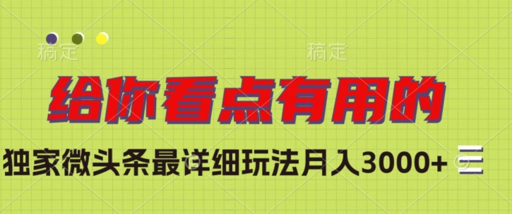 独家微头条最详细玩法，月入3000+【揭秘】-一点通资源网