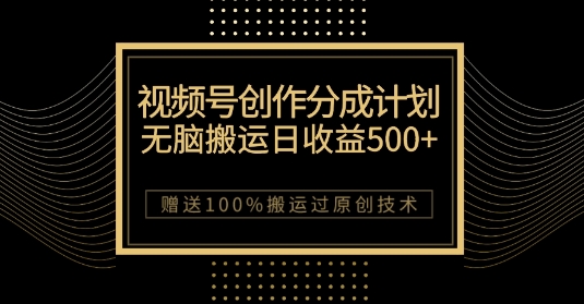 最新视频号创作分成计划，无脑搬运一天收益500+，100%搬运过原创技巧【揭秘】-一点通资源网