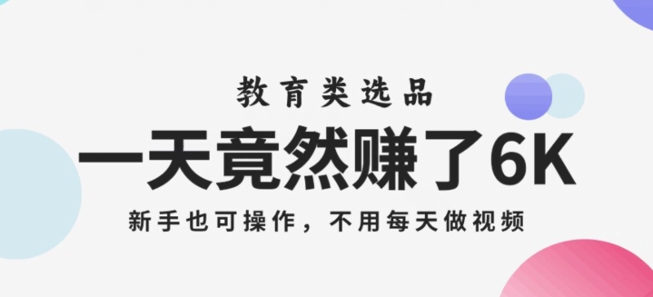 一天竟然赚了6000多，教育类选品，新手也可操作，更不用每天做短视频【揭秘】-一点通资源网