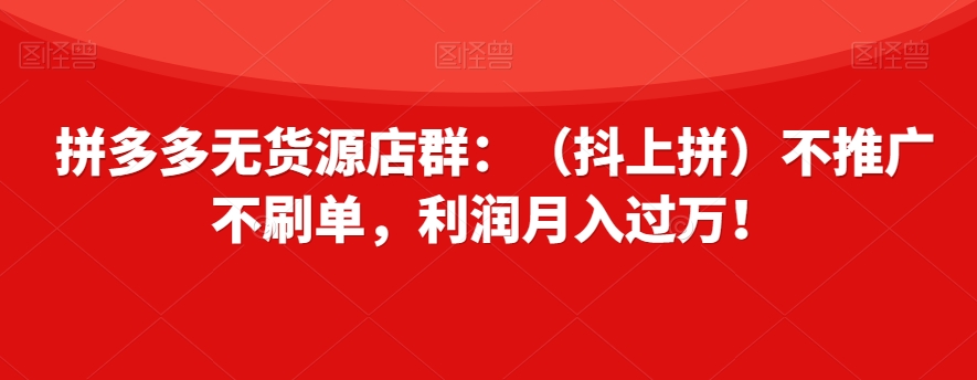 拼多多无货源店群：（抖上拼）不推广不刷单，利润月入过万！【揭秘】-一点通资源网