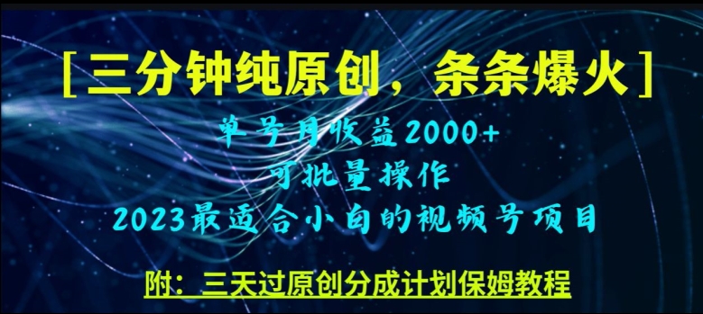 三分钟制作视频号纯原创，条条爆款，轻松月入过万【揭秘】-一点通资源网