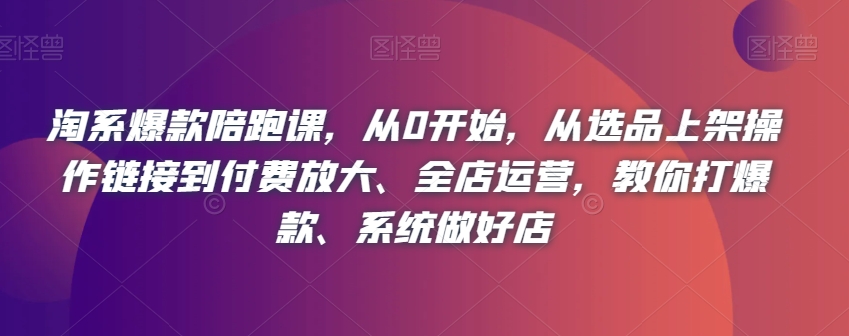 淘系爆款陪跑课，从0开始，从选品上架操作链接到付费放大、全店运营，教你打爆款、系统做好店-一点通资源网