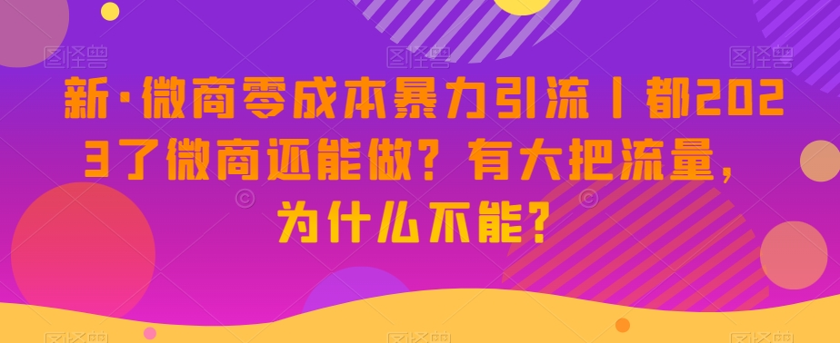 新·微商零成本暴力引流丨都2023了微商还能做？有大把流量，为什么不能？-一点通资源网