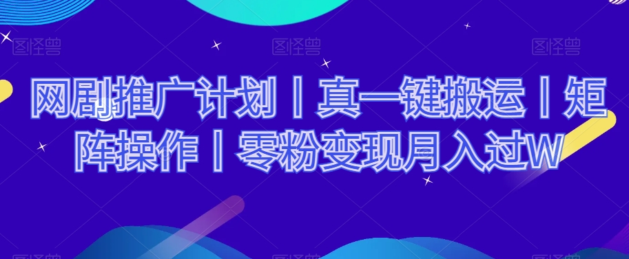 网剧推广计划丨真一键搬运丨矩阵操作丨零粉变现月入过W-一点通资源网