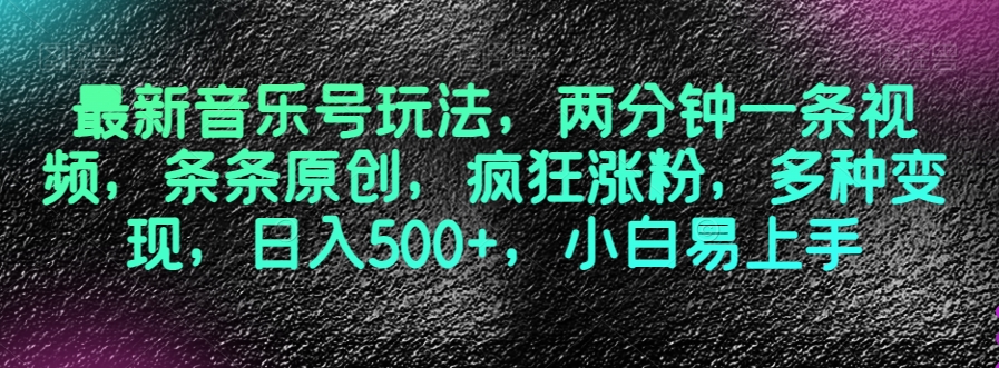 最新音乐号玩法，两分钟一条视频，条条原创，疯狂涨粉，多种变现，日入500+，小白易上手【揭秘】-一点通资源网