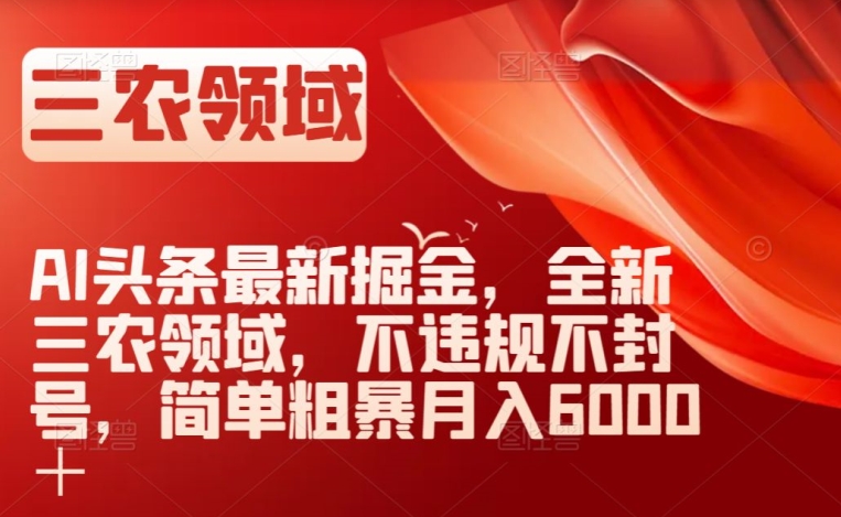 AI头条最新掘金，全新三农领域，不违规不封号，简单粗暴月入6000＋【揭秘】-一点通资源网