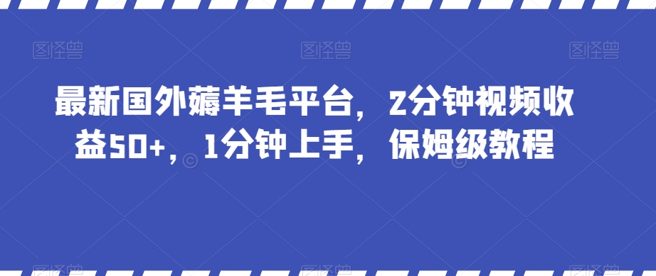 最新国外薅羊毛平台，2分钟视频收益50+，1分钟上手，保姆级教程【揭秘】-一点通资源网
